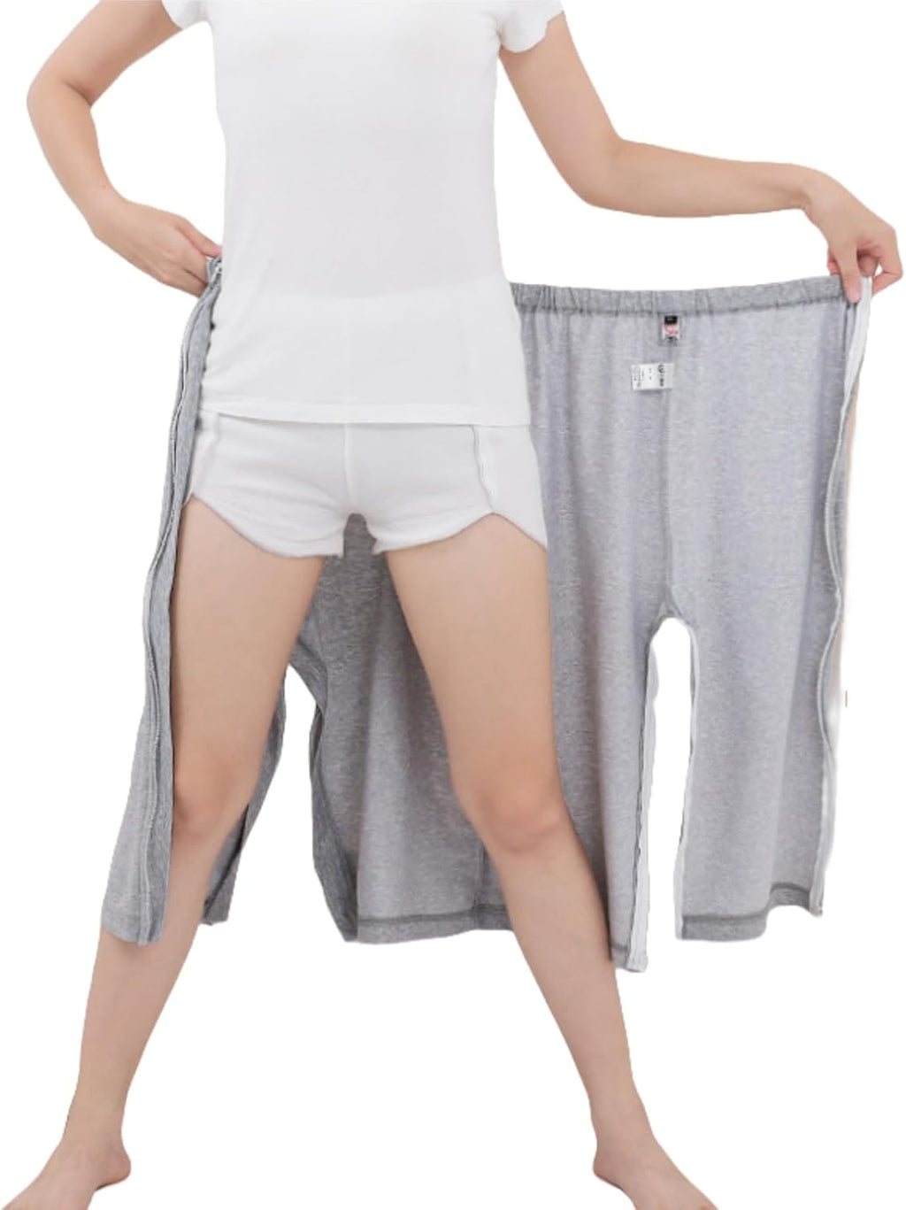 WEEOATAR Bedridden Patient Clothing,Full Open Post Surgery Pants,Patient Care Trousers,Disability Clothing with Zippers for Easy Access,Post-op Pants Suit for Fracture,Disable,Elderly(Grey,XL)