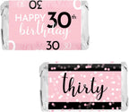 DISTINCTIVS Pink, Black, and White 30th Birthday Party Mini Candy Bar Wrappers - 42 Count
