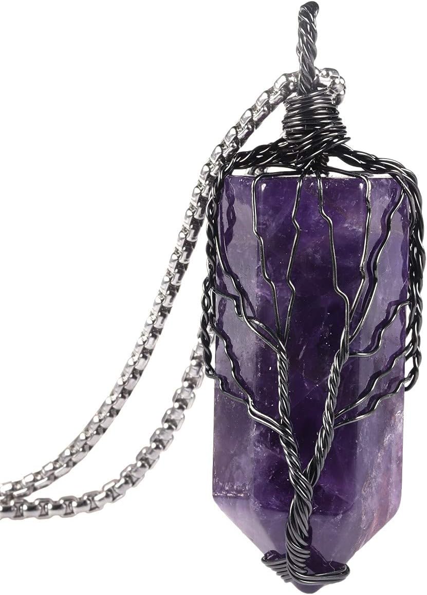 Nupuyai Handmade Wire Wrapped Pendant Necklace for Women Men, Wire Wrapped Hexagonal Crystal Point Reiki Stone Jewelry