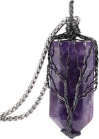 Nupuyai Handmade Wire Wrapped Pendant Necklace for Women Men, Wire Wrapped Hexagonal Crystal Point Reiki Stone Jewelry