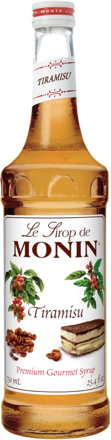 Monin - Tiramisu Syrup, Rich Flavors of Custard, Cocoa, Coffee, & Rum, Great for Hot or Iced Coffee, Dessert Cocktails, & Shakes, Vegan, Non-GMO, Gluten-Free (750 ml)