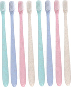 FRCOLOR 8pcs Wheat Straw Toothbrush Travel Set Caps Soft Bristle Portable Toothbrushes for Camping School and Work Use