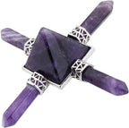 mookaitedecor Healing Crystals Pyramid Quartz Energy Generator with Amethyst 4 Points Pyramid for Meditation Reiki Home Decor