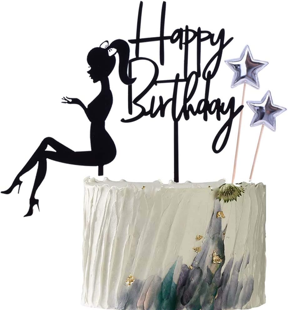 Elegant lady Happy Birthday Cake Topper Queen Birthday Cake Topper Acrylic Durable Cake Party Decoration High Heels Lady Girl/Women Party Cupcake toppers