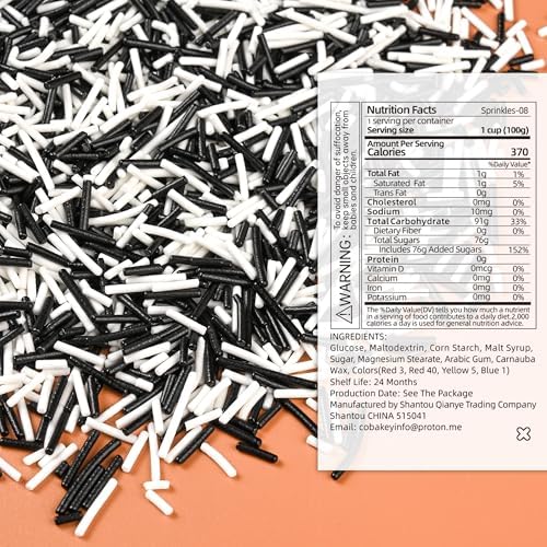 Jimmies Sprinkles for Cake Decorating, White & Black Sprinkles Perfect for Cupcake Toppers Wedding Party Valentines Halloween Christmas Supplies 3.52 Ounce