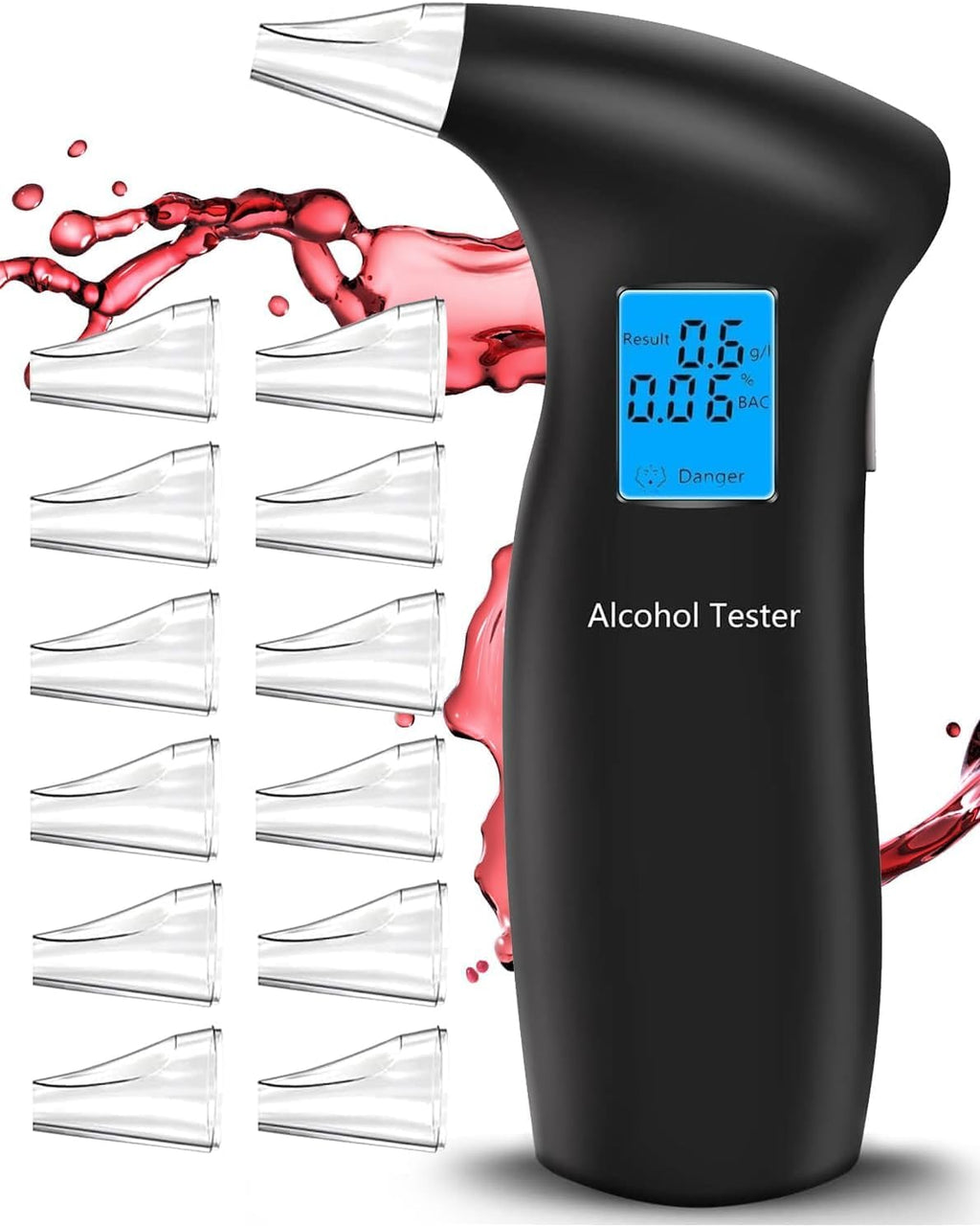 Breathalyzer Alcohol Tester for Personal Use, Portable Breath Alcohol Tester with LCD Display, 12 Replaceable Mouthpieces, Compact Alcohol Tester for Home, Party & Travel