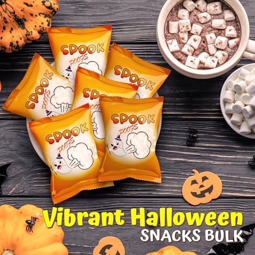 4E's Novelty 24 Pack Halloween Mini Marshmallows - Spook Poof - Indvidually Wrapped Vanilla Flavor - Halloweens Candy for Kids in Bulk, Snacks for Trick or Treat, 17 Marshmallows in Each Bag