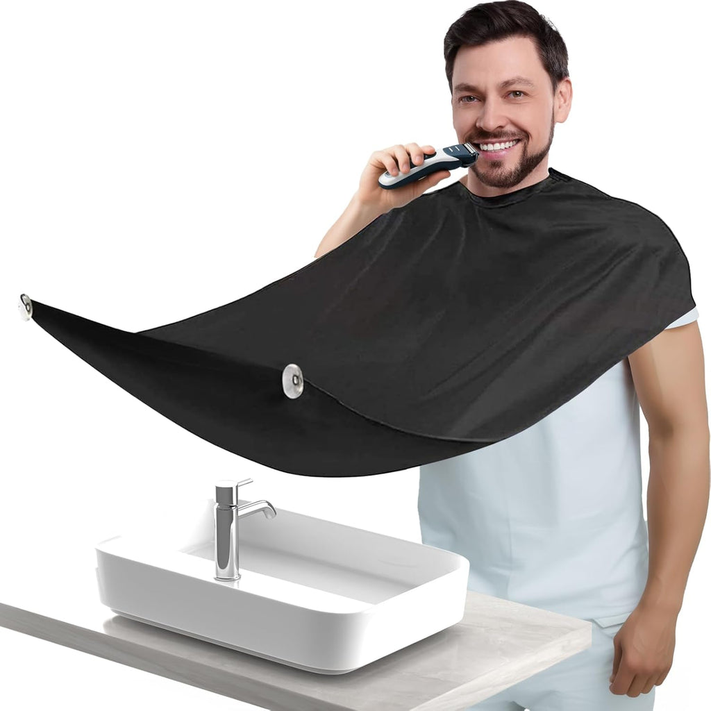 Beard Bib Apron for Men, Shaving and Trimming Hair Catcher, Black