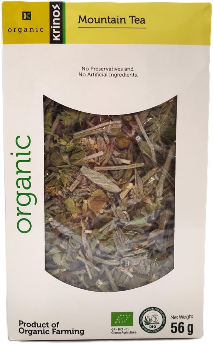 Krinos Organic Greek Mountain Tea - Premium Loose-Leaf Sideritis Herbal Tea - Imported from Greece | 2 oz