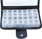 Weekly 28-Compartment Pill Organizer Box with Portable Large Capacity Storage, Travel Daily Medicine Case with Sturdy Pu Leather Cover for Home and Outdoor Use