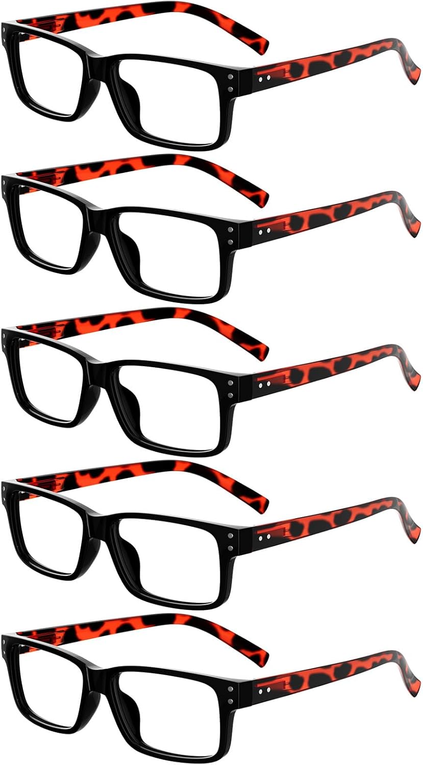 Eyekepper Vintage Reading Glasses for Men - 5 Pack Spring Hinges Classic Readers - Black Frame with Tortoie Arms +2.00