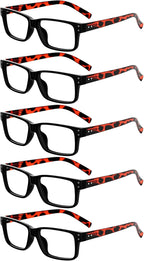 Eyekepper Vintage Reading Glasses for Men - 5 Pack Spring Hinges Classic Readers - Black Frame with Tortoie Arms +2.00