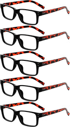 Eyekepper Vintage Reading Glasses for Men - 5 Pack Spring Hinges Classic Readers - Black Frame with Tortoie Arms +1.75