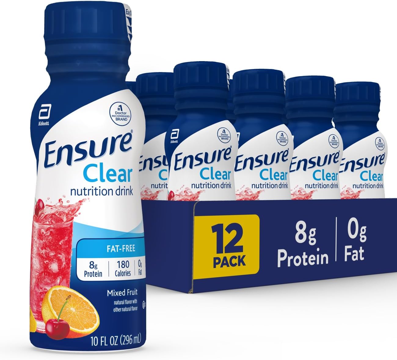 Ensure Clear Mixed Fruit Nutritional Drink | 8g Protein, 15 Vitamins & Minerals | Fat-Free | Ready to-Drink | Refreshing Taste | 10 fl oz, 12 Pack