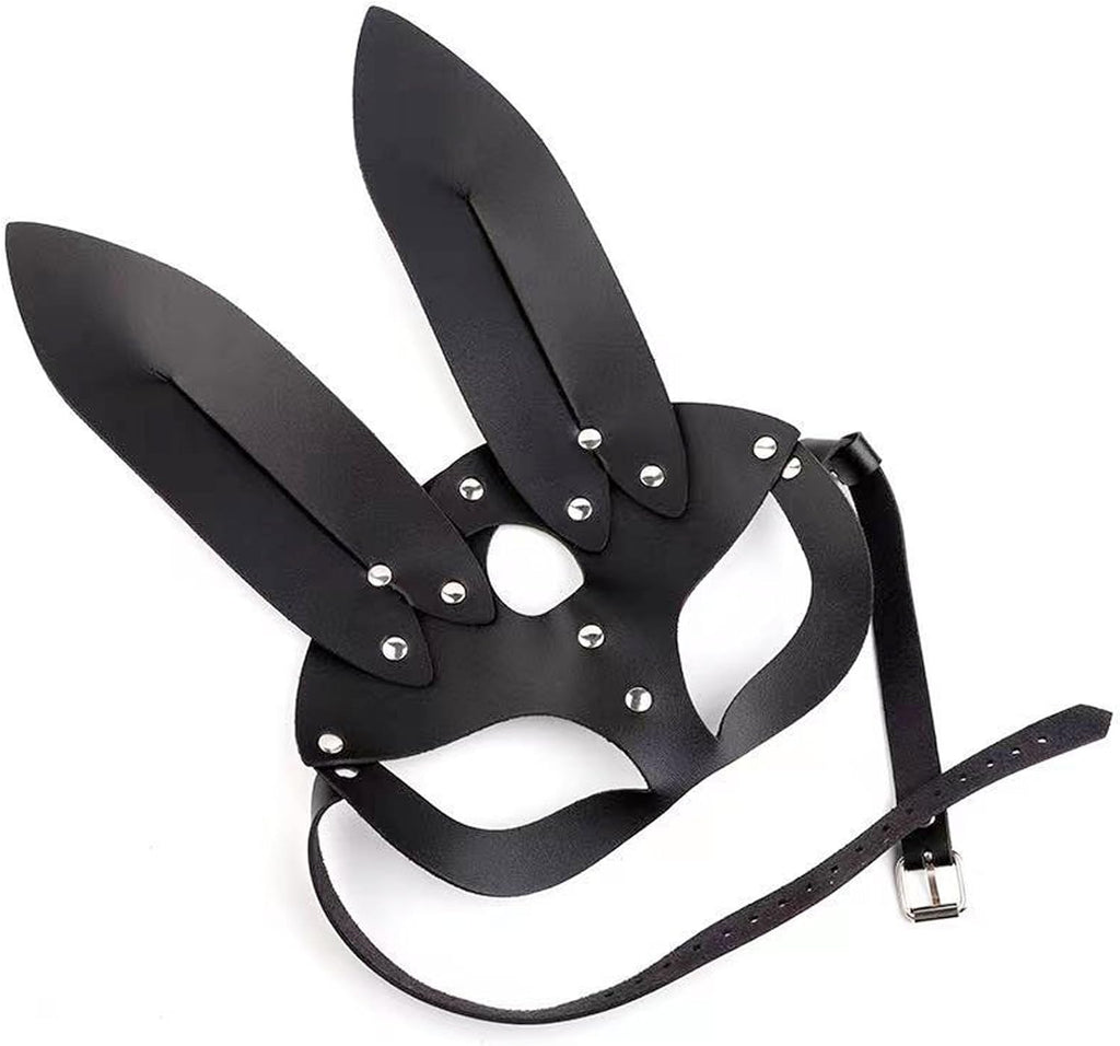 Soochat Leather Bunny Mask, Adjustable Rabbit Ear Mask for Halloween Cosplay Costume Accessory