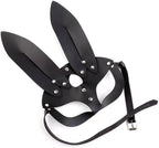 Soochat Leather Bunny Mask, Adjustable Rabbit Ear Mask for Halloween Cosplay Costume Accessory