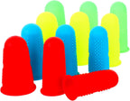 12 PCS Silicone Finger Protectors Covers, 3 Sizes Rubber Finger Tips Office Thumb Guard Sleeves Fingers Thimbles Cots for Hand Sewing Hot Glue Embroidery Cutting Ironing (Yellow Red Blue Green)