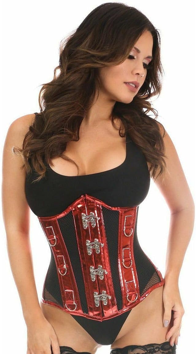 Daisy corsets Women's Top Drawer Metallic Pvc & Fishnet Steel Boned Under Bust Corset