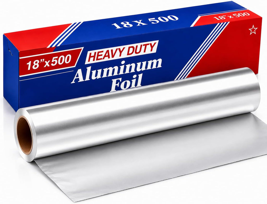 Heavy Duty Aluminum Foil Roll 18 Inch x 500 Feet, Extra Thick Commercial Grade Aluminum Foil Roll, 18x500 Foodservice Foil for Cooking, Grilling, Baking & Food Storage (1 PACK)