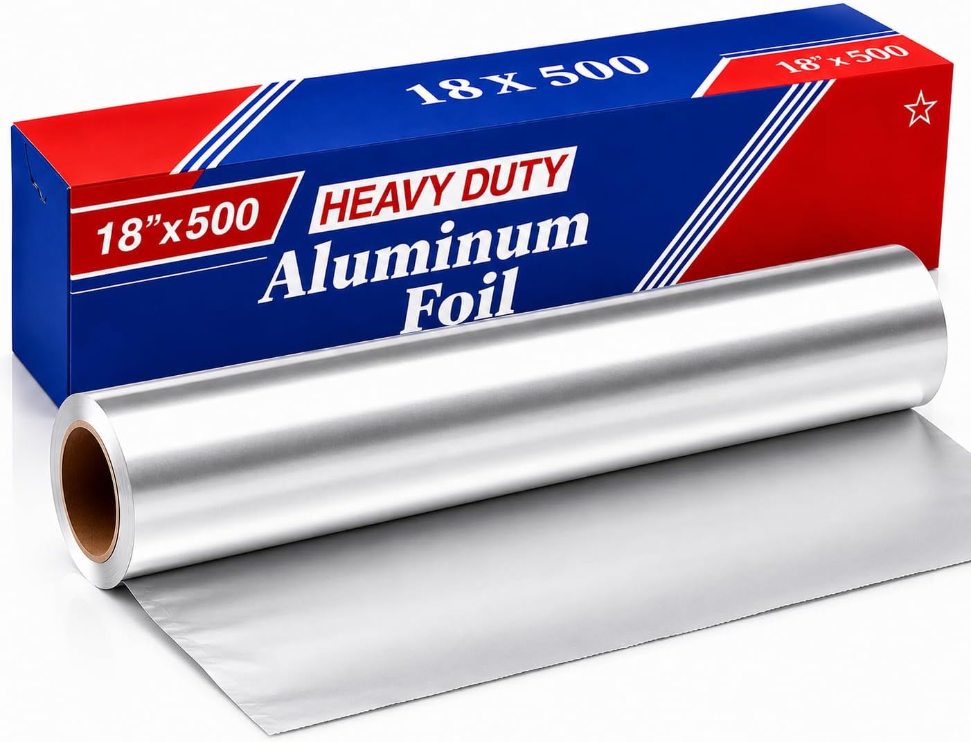 Heavy Duty Aluminum Foil Roll 18 Inch x 500 Feet, Extra Thick Commercial Grade Aluminum Foil Roll, 18x500 Foodservice Foil for Cooking, Grilling, Baking & Food Storage (1 PACK)