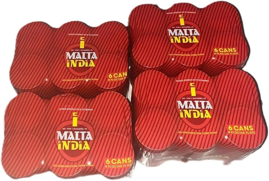 Generic Malta India - Puerto Rico's Famous Malt Beverage - 8 oz cans (Four Six Packs)