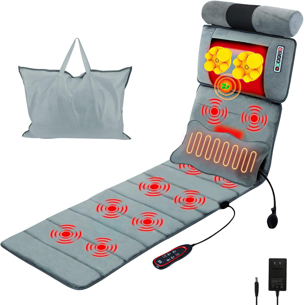 Full Body Electric Massage Mat with Heat, 10 Vibration Motors, 3 Timers, Vibration Massage Pad for Bed, Back Mattress Chair Pad with Neck Massager Lumbar Pillow