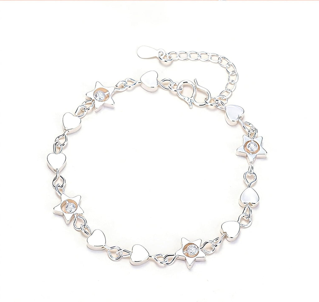 Silver Layered Star Heart Bracelets for Women Link Chain Bracelet Fashion Jewelry Gifts