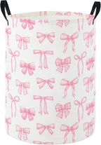 HIYAGON Baby Laundry Hamper Basket Baby Hamper for Nursery Boy and Girl Cute Kids Toys Storage Bin Organizer Boho Room Decor(Pink Bowknot)
