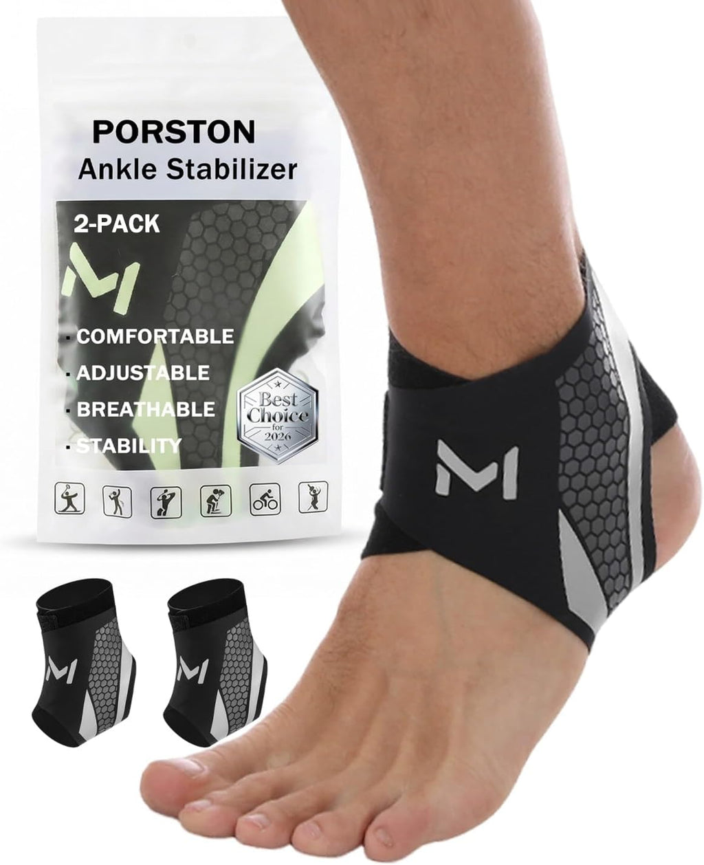 2-Pack Ankle Brace for Men & Women,Adjustable Lace up Ankles Sock,Basketball Ankle Stabilizer with Straps,Orthopedic Compression Sleeve for Plantar Fasciitis Relief,Tendonitis,Sprained(Gray)