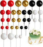 32 Pcs Balls Cake Topper Decorations, Balloon Cupcake Toppers, Cake Balls Decorations for Birthday Wedding Anniversary Party Supplies (Black, Red, Gold)