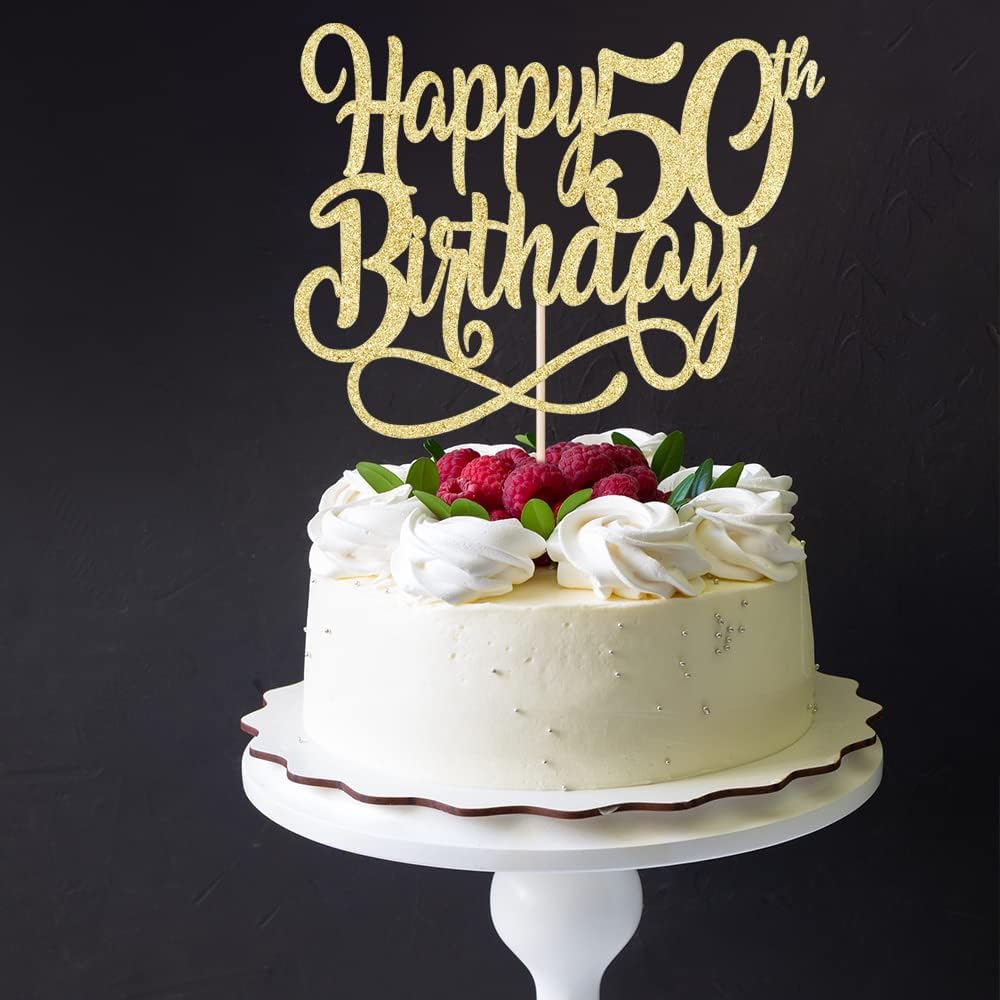 Gold Glitter Happy 50th Birthday Cake Topper,Cheers to 50 Years,happy 50th Birthday Cake Topper,50th Anniversary Cake Topper， men and women 50 years old happy birthday Party Decoration