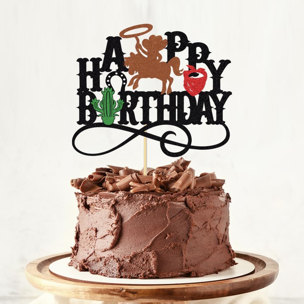 Cowboy Happy Birthday Cake Topper-Wild west theme Party decoration，Baby Shower & Boy/Girl Birthday Party Decoration Supplies