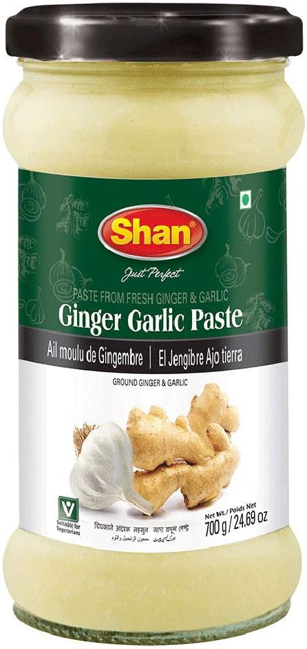 Shan - Ginger Garlic Paste, 24.69 oz (700g) - Authentic Taste from Fresh Ginger and Garlic in an Airtight Glass Jar - Vegan