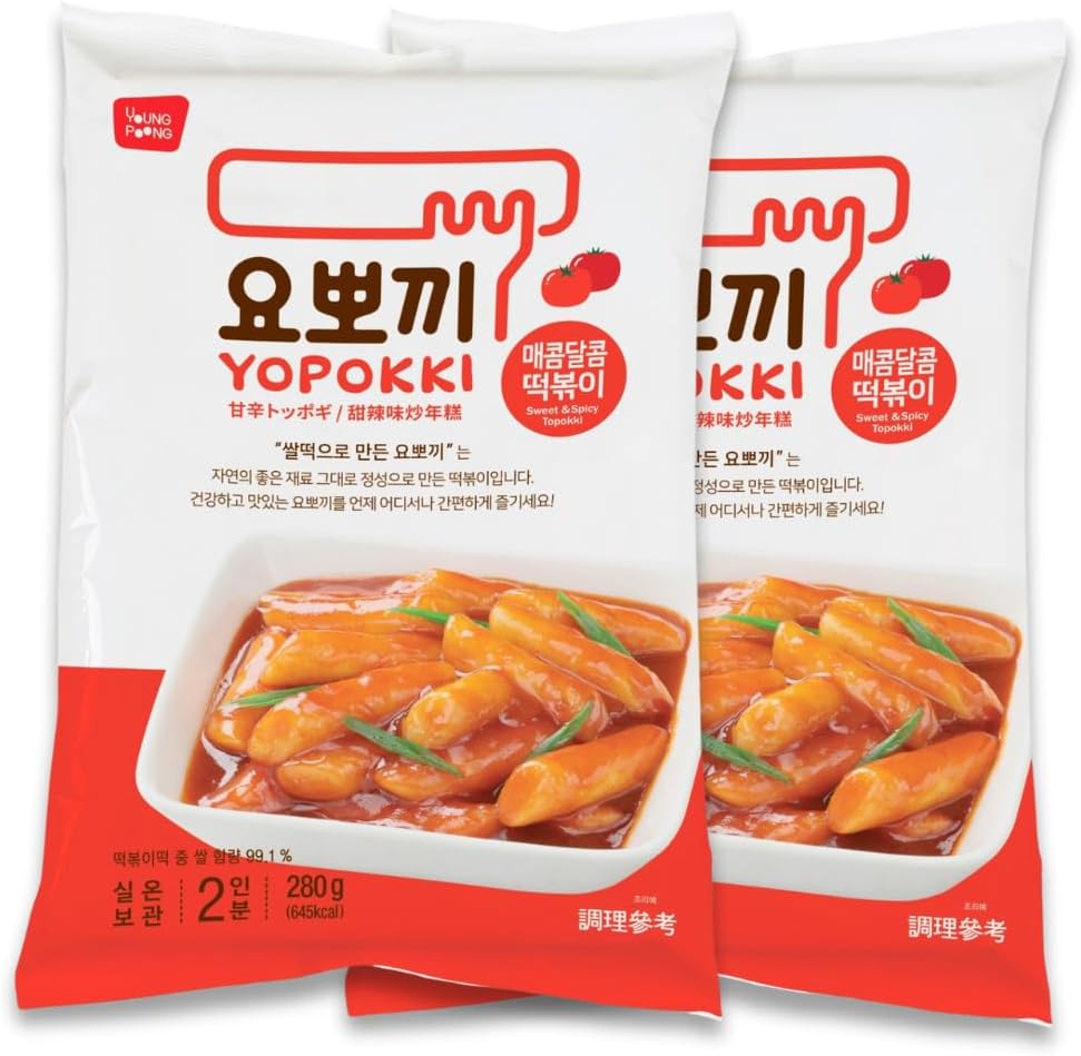 Yopokki Instant Tteokbokki Pack (Sweet Mild Spicy, Pack of 2) Korean Street food with sweet and moderately spicy sauce Topokki Rice Cake - Quick & Easy to Prepare