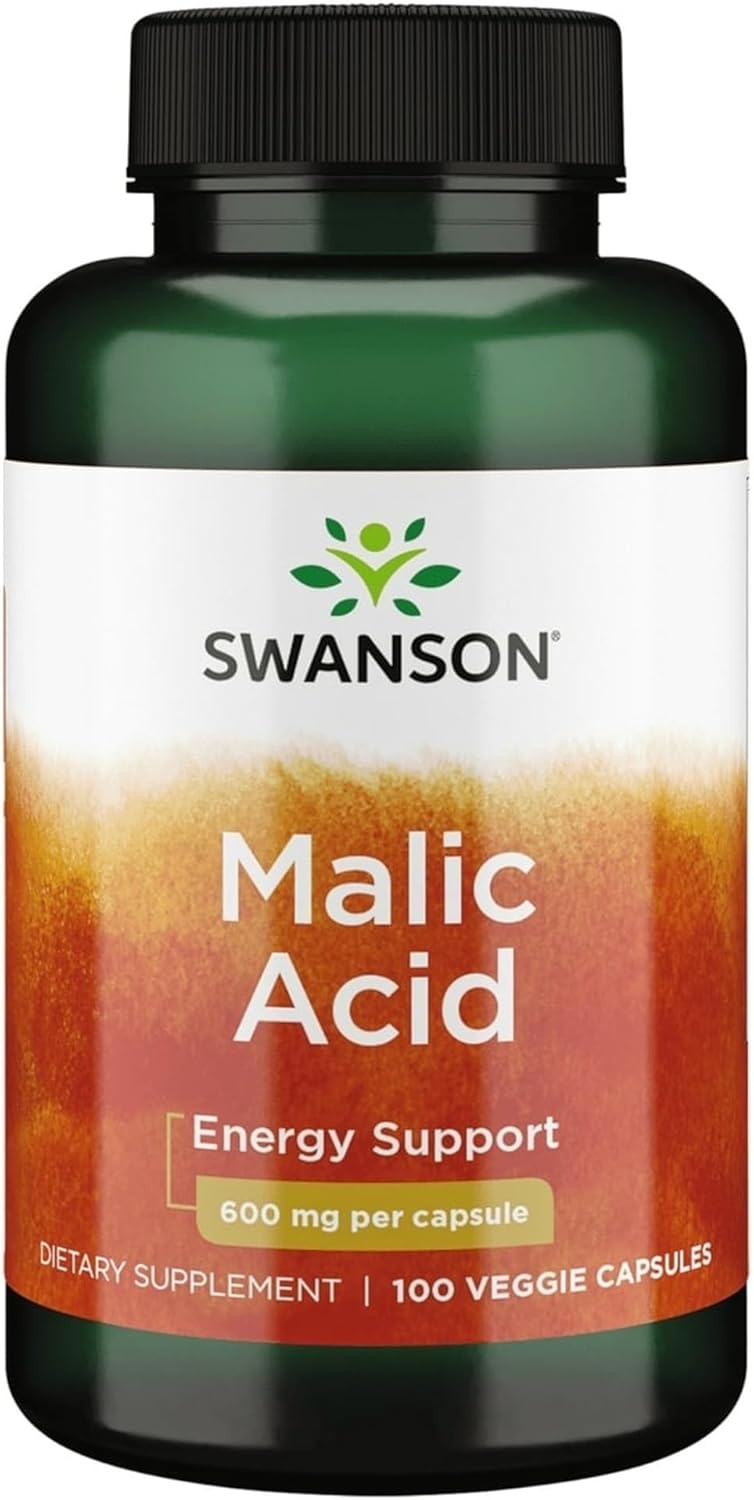 Swanson Malic Acid - Natural Supplement Promoting Cellular Energy Production - Supplement Formula to Help Nourish & Energizes Muscles - (100 Veggie Capsules, 600mg Each)