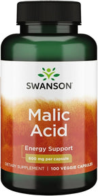 Swanson Malic Acid - Natural Supplement Promoting Cellular Energy Production - Supplement Formula to Help Nourish & Energizes Muscles - (100 Veggie Capsules, 600mg Each)