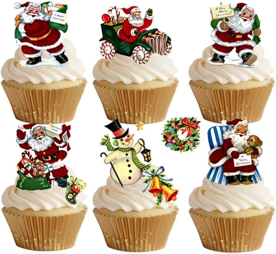 24 Stand Up Classic Father Christmas Santa Themed Pre-cut Edible Wafer Paper Cake Toppers Decorations