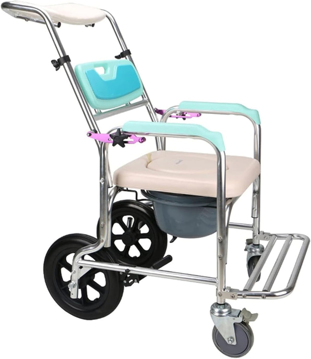 Wheelchair Shower Transport Chair, Adjustable Backrest Angle Shampoo Bath Toilet Chair, Adjustable Backrest Angle Shampoo Bathroom Toilet Chair Wash Wheelchair Seat
