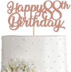 88th Birthday Cake Topper, Rose Gold Glitter Cheers To 88 Years Party Decoration, Supply