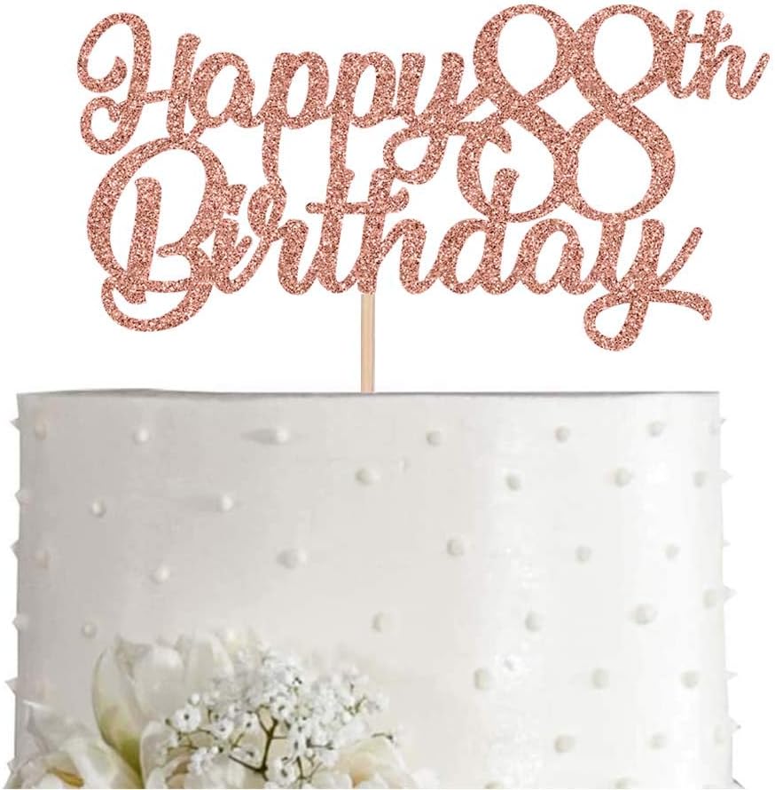 88th Birthday Cake Topper, Rose Gold Glitter Cheers To 88 Years Party Decoration, Supply