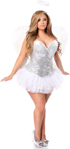 Daisy corsets womens Top Drawer Plus Size 4 Pc Silver Sequin Angel Corset Costume