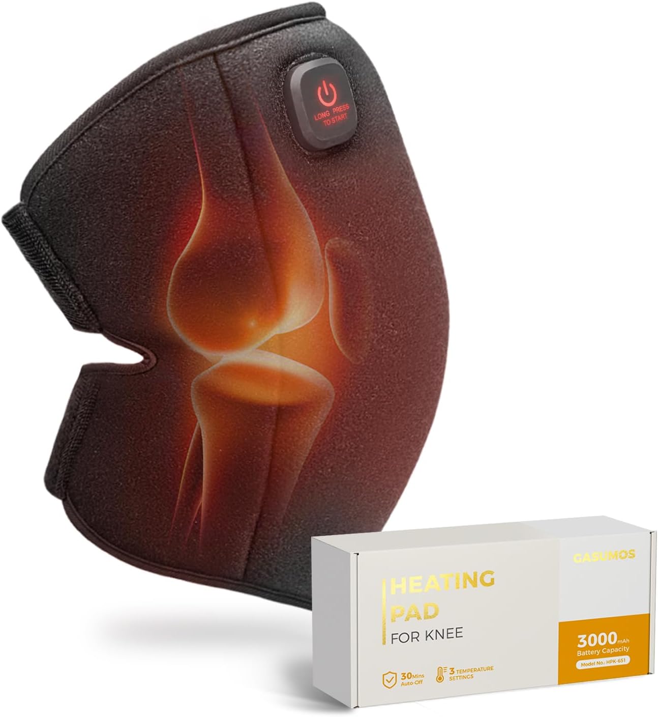 Heating Pad for Knee, Heated Knee Brace for Arthritic, Heated Knee Wrap with 3 Temperature Settings, 3000mAh Long-Lasting Battery, 30min Auto-Off