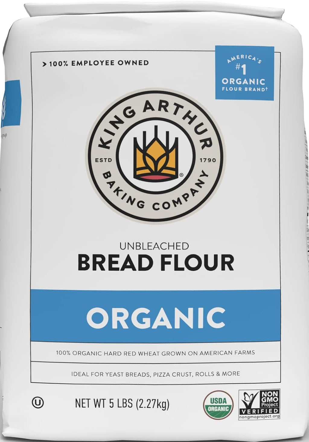 King Arthur 100% Organic Bread Flour, Unbleached, 5 lb (Pack of 1) - Non-GMO Project Verified, No Preservatives