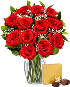 From You Flowers - One Dozen Red Roses with Chocolates with Glass Vase | Fresh Flower Bouquets for Birthday, Anniversary, Get Well or Celebration