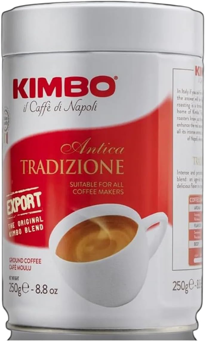 Kimbo 100% Arabica Ground Coffee Tin, Tradizione, Medium Roast, 8.8 oz (250g)