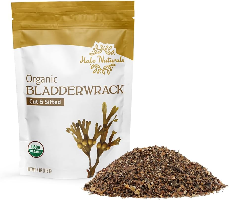 Halo Naturals Organic Bladderwrack Cut & Sifted, 4 Ounces USDA Certified | Resealable Pouch| Packaged in The USA