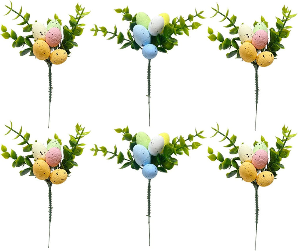 6 Pack Artificial Easter Egg Picks 8.7inch Easter Egg Tree Branches Spring Floral Picks Easter Stems for Spring Party Flower Arrangement Wreath Decor