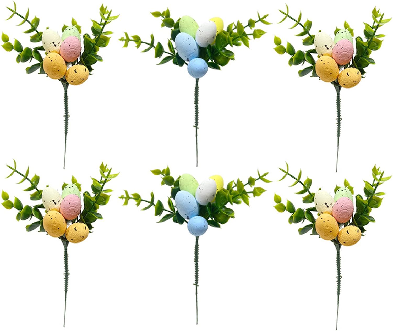 6 Pack Artificial Easter Egg Picks 8.7inch Easter Egg Tree Branches Spring Floral Picks Easter Stems for Spring Party Flower Arrangement Wreath Decor