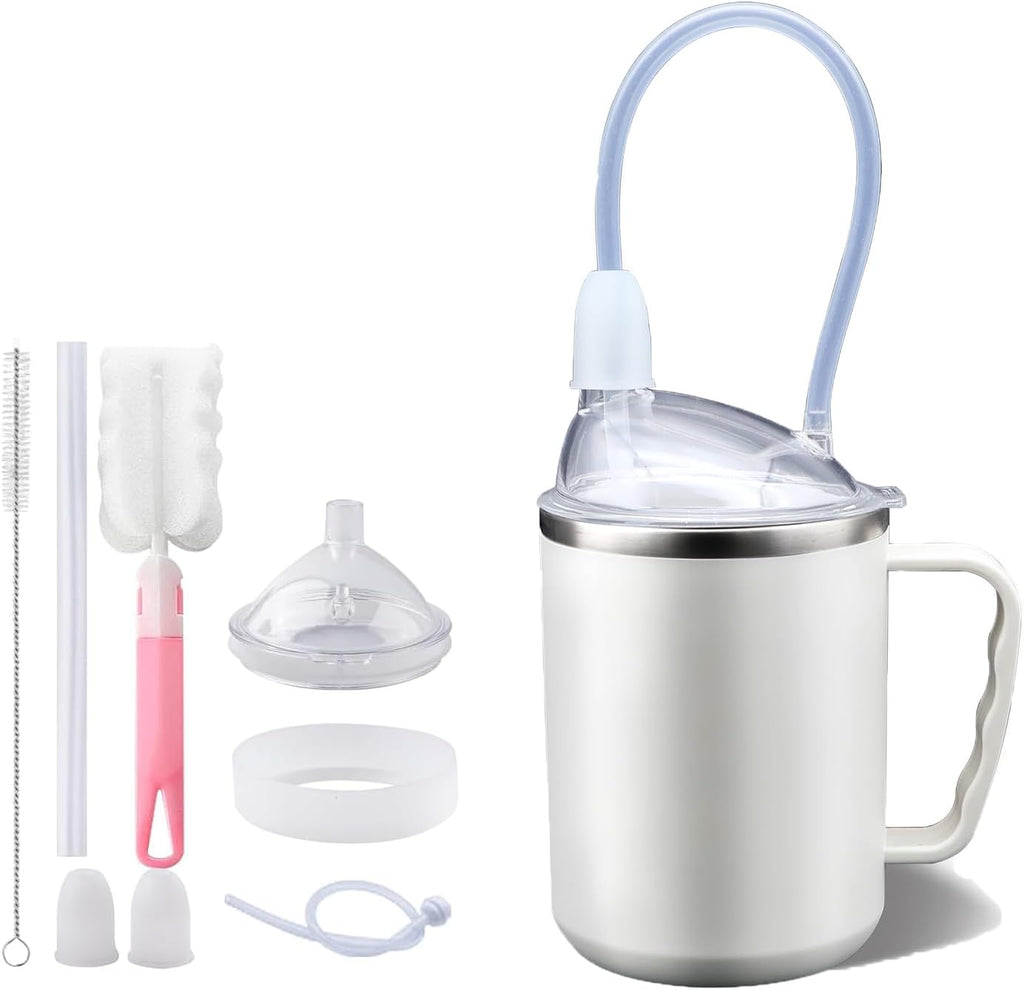 Multifunctional Adult Sippy Cup for Elderly Spill Proof - Precise Liquid Control, Easy to Grasp Handles,17.6oz Stainless Steel Sippy Cup with Straw,Suitable for Seniors Patients Limited Mobility
