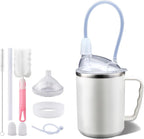Multifunctional Adult Sippy Cup for Elderly Spill Proof - Precise Liquid Control, Easy to Grasp Handles,17.6oz Stainless Steel Sippy Cup with Straw,Suitable for Seniors Patients Limited Mobility